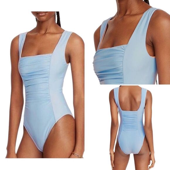 J Crew Blue Mist Ruched Square Neck One Piece Swimsuit Sz 3X or 24W NWT - Picture 1 of 16